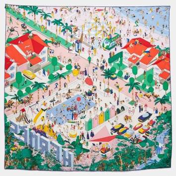 Pre Owned Hermès Multicolor Printed Silk On The Beach Scarf