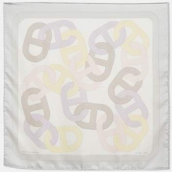 Pre Owned Hermes White Printed Circuit Handkerchief 