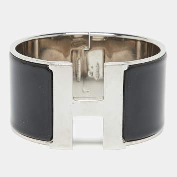 Pre Owned Hermès Clic Clac H Enamel Palladium Plated Extra Wide Bracelet