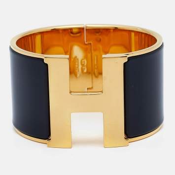 Pre Owned Hermès Clic Clac H Enamel Gold Plated Extra Wide Bracelet
