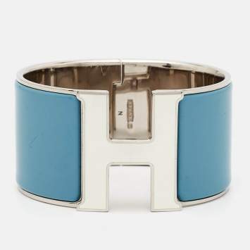 Pre Owned Hermès  Clic Clac H  Enamel Palladium Plated Extra Wide Bracelet