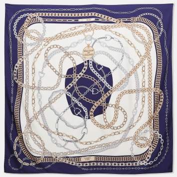 Pre Owned Hermès Blue Printed Silk Reaction en Chaines Scarf