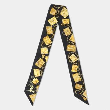 Pre Owned Hermès Black Handbag Printed Silk Twilly