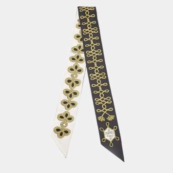 Pre Owned Hermès Black/White Galons et Brandebourg Silk Twilly Scarf