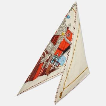 Pre Owned Hermès Naturel/vermillon La Reale Cashmere & Silk Giant Triangle Scarf