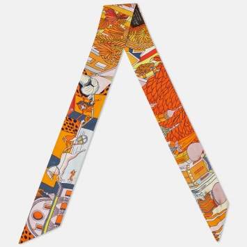 Pre Owned Hermès Orange Animapolis Silk Twilly Scarf