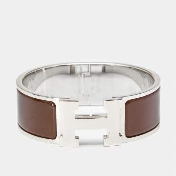 Pre Owned Hermès Clic Clac H Brown Enamel Palladium Plated Bracelet