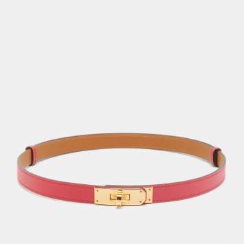 Pre Owned Hermes Rose Extreme Epsom Leather Gold Tone Finish Kelly 18 Adjustable Belt