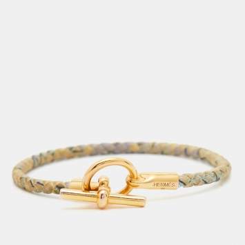 Pre Owned Hermes Glenan Printed Silk Gold Plated Bracelet