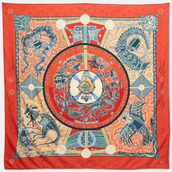 Pre Owned Hermès Red Printed Silk  Reve d'Australie Square Scarf