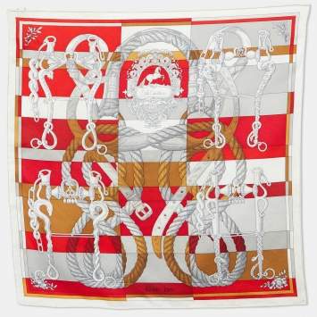 Pre Owned Hermès Orange Printed Della Galleria Square Scarf 