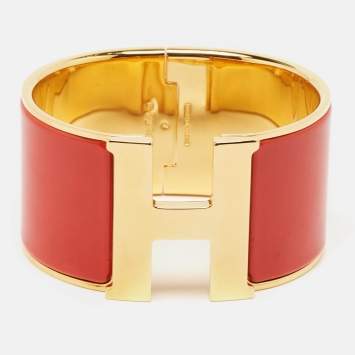 مملوكة مسبقًا Hermès Clic Clac H Enamel Gold Plated Extra Wide Bracelet