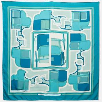 Pre Owned Hermès Blue Les Coupes Silk Square Scarf
