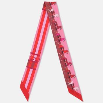 Pre Owned Hermes Red/Pink Printed Silk Rocabar Twilly
