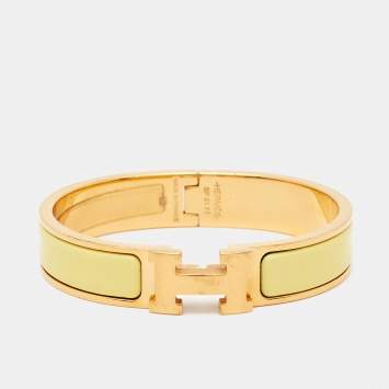 Pre Owned Hermès Clic H Yellow Enamel Gold Plated Bracelet