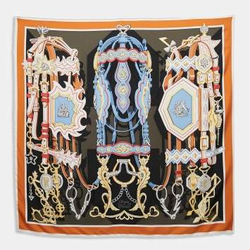 Pre Owned Hermés Anthracite/Ciel Silk Brides et Destin Scarf