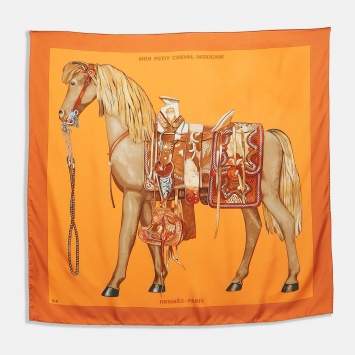 Pre Owned Hermès Orange Mon Petit Cheval Mexican Silk Scarf