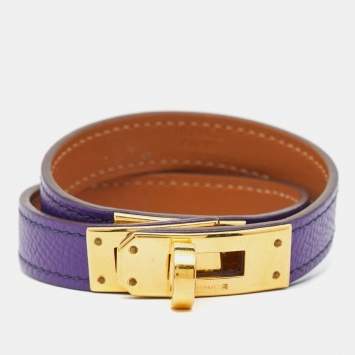 Pre Owned Hermès Kelly Purple Leather Gold Tone  Bracelet