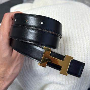Pre Owned Hermes Black Brown Gold Leather Mini Constance Reversible Belt