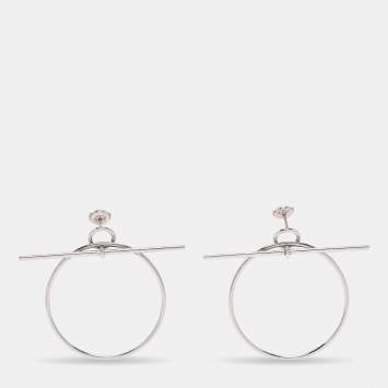 Pre Owned Hermes Loop Sterling Silver Medium Model Earrings