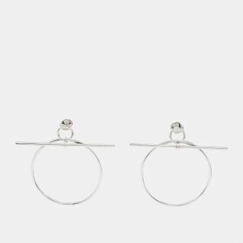 Pre Owned Hermes Loop Sterling Silver Medium Model Earrings