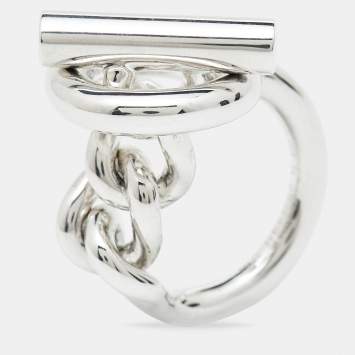 Pre Owned Hermès Croisette Toggle Clasp Sterling Silver Statement Ring 52
