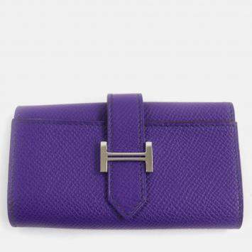 Pre Owned Hermes Purple Leather Epsom Silver H Logo Key Holder