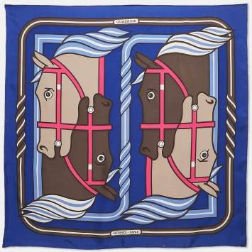 Pre Owned Hermes Blue Silk Quadrige ll Scarf