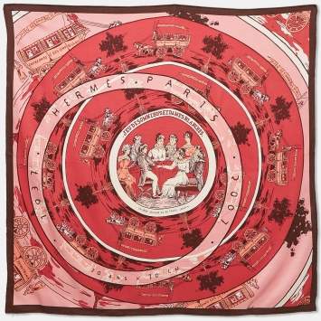 Pre Owned Hermes Red/Pink Silk Jeu des Omnibus et Dames Blanches Scarf