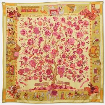 Pre Owned Hermes Yellow/Pink Silk Fantaisies Indiennes Scarf 