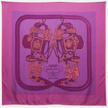 مملوكة مسبقًا Hermes Purple Silk Brides de Gala Brode Scarf