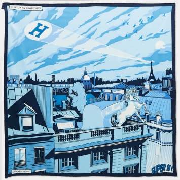 Pre Owned Hermes Blue Minuit Au Faubourg 70 Silk Scarf
