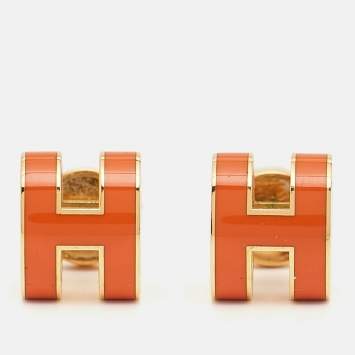 Pre Owned Hermès Pop H Enamel Gold Tone Earrings
