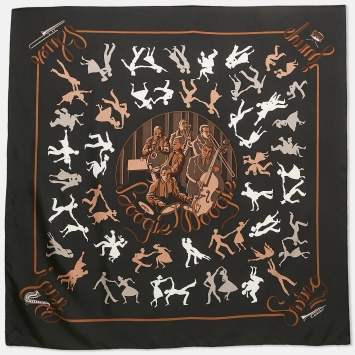 مم لوكة مسبقًا Hermes Black Print Silk Boogie Woogie Scarf 
