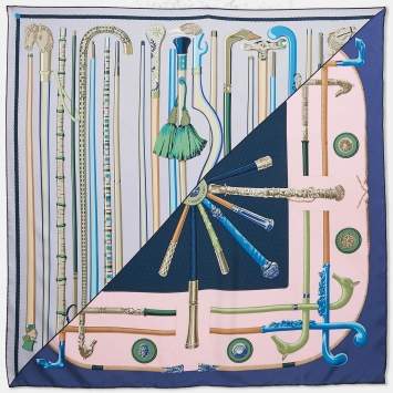 Pre Owned Hermès Blue/Multicolor Printed Silk Les Cannes Scarf