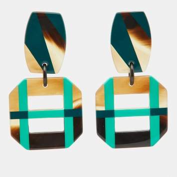 Pre Owned Hermes Multicolor Horn Lacquer Dangle Earrings