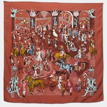 Pre Owned Hermes Multicolor Soiree De Gala Printed Silk Scarf