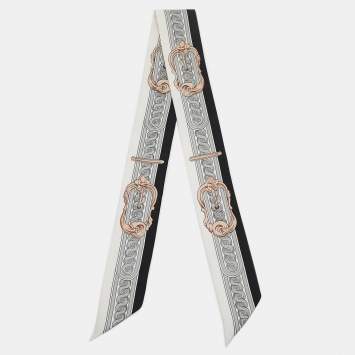 Pre Owned Hermès White/Grey Bride de Cour Silk Twilly Scarf