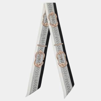 Pre Owned Hermès White/Grey Silk Bride de Cour Twilly