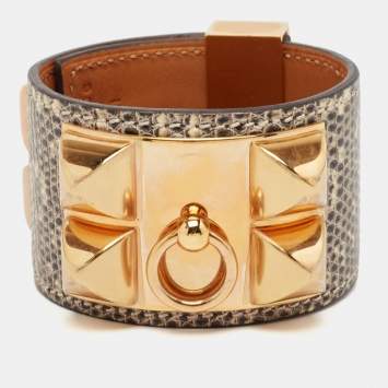 Pre Owned Hermès Collier de Chien Lizardskin Leather Rose Gold Plated Bracelet