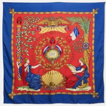 Pre Owned Hermès Blue/Red Silk Liberte Egalite Fraternite Republique Francaise Scarf 