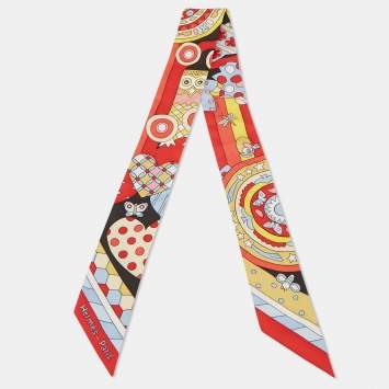 Pre Owned Hermès Red/Yellow Silk Les Murmures de la Foret Silk Twilly