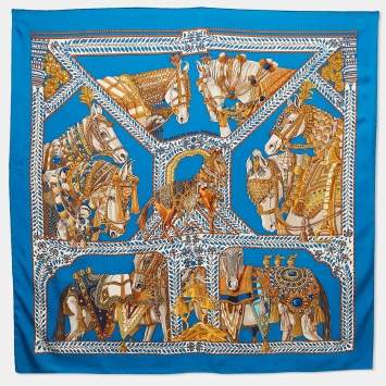 Pre Owned Hermès Blue Silk La Danse du Cheval Marwari Scarf
