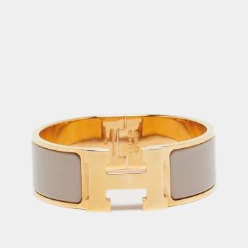 Pre Owned Hermès Clic Clac H Enamel Rose Gold Plated Wide Bracelet