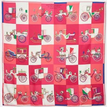 Pre Owned Hermès Pink Print Silk Voitures Exquises Scarf