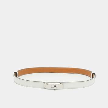 Pre Owned Hermes Blanc Epsom Leather Palladium Finish Kelly 18 Belt Adjustable