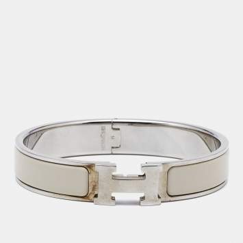 Hermes Clic H White Enamel Palladium Plated Bracelet