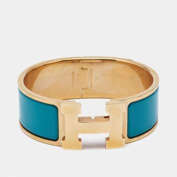 Pre Owned Hermès Clic Clac H Blue Enamel Rose Gold Plated Bracelet