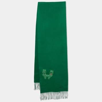 Pre Owned Hermès Green H Embroidered Cashmere Shawl 