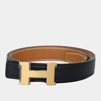 Pre Owned Hermes Noir Gold Epsom Leather Swift Leather Reversible Mini Constance 24 Belt